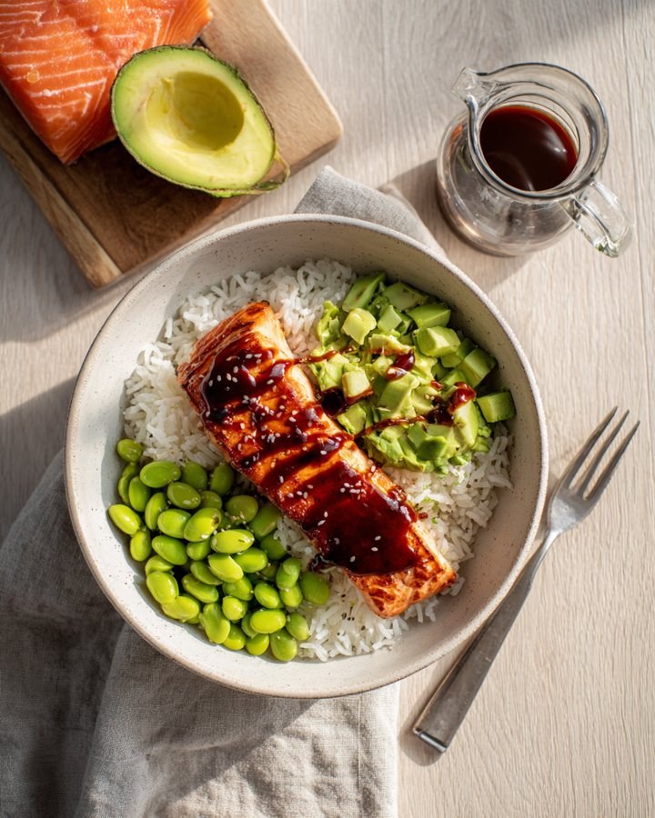 Teriyaki salmon rice bowl